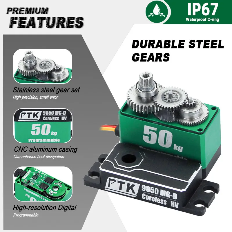 PTK 9850 MG-D 50kg High-Torque Metal Digital Servo  Waterproof RC Rock Crawler Models and Robots