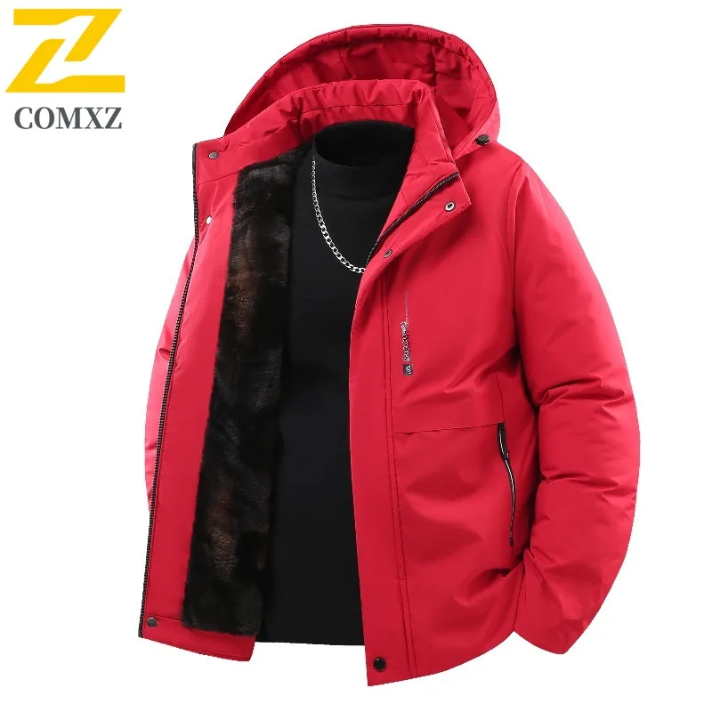 COMXZ Outdoor Adventure Giacca imbottita da uomo con cappuccio Parka caldo ispessito da viaggio casual Abbigliamento invernale leggero resistente al freddo