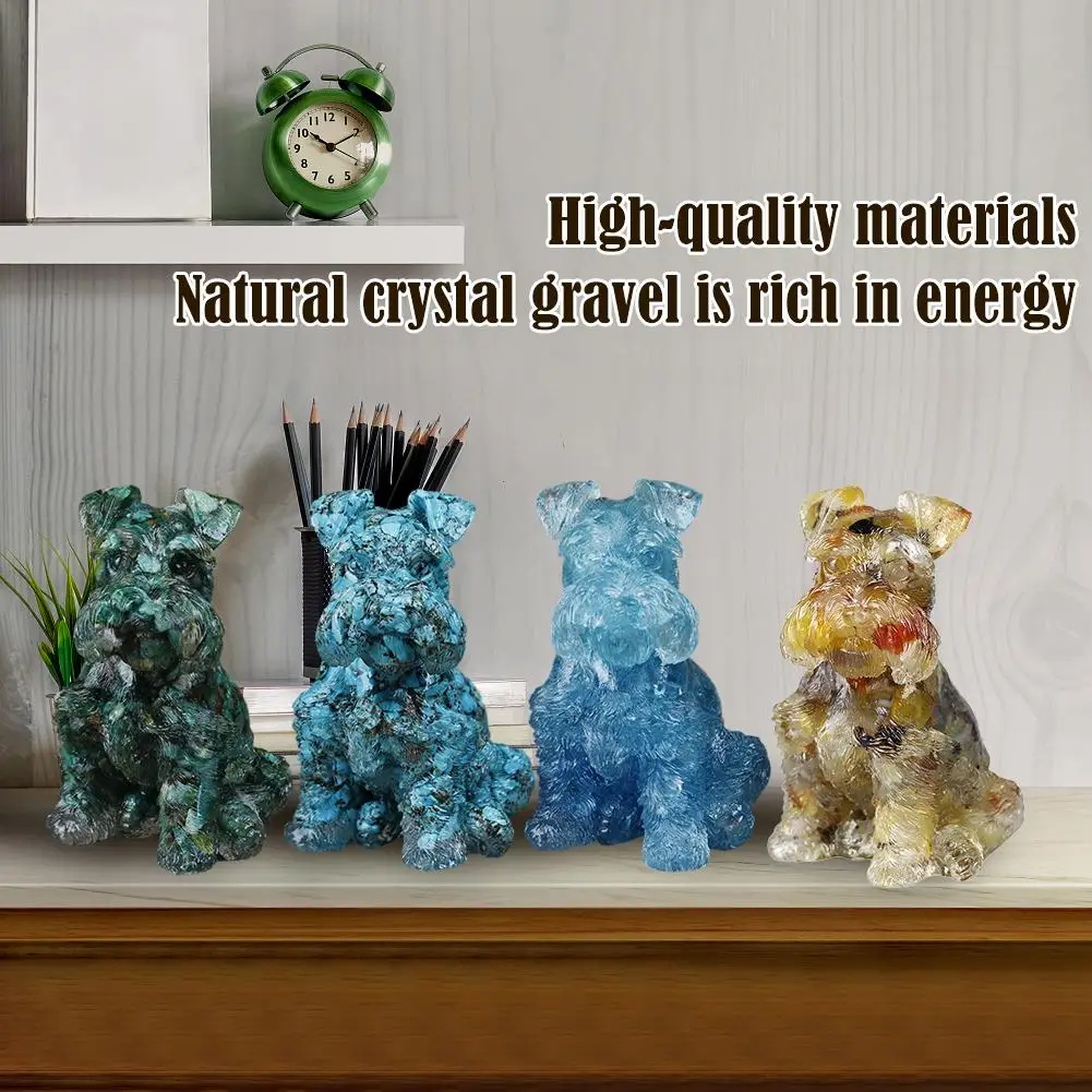 Natural Crystal Gravel Drip Glue Ornaments Schnauzer Cute Puppy Doberman Desktop Ornaments Study Living Room Decoration