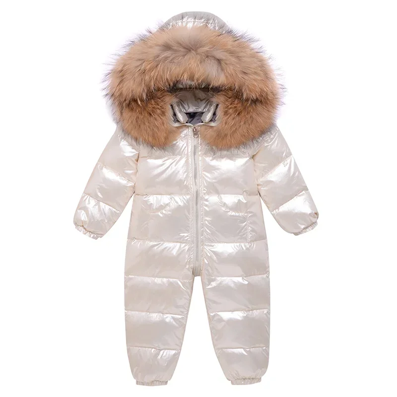 2024 -30 Degree Russian Winter Baby Snowsuit Real Fur Waterproof Baby Boy Winter Rompers Newborn Jumpsuit Toddler Girl Overalls