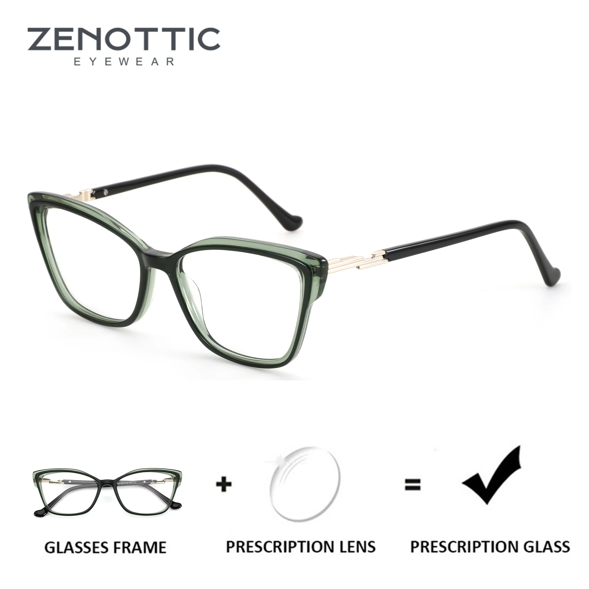 

ZENOTTIC（M Size）Fashion Cat Eye Graduated Progressive Multifocal Glasses Handmade Acetate Myopia Lenses Woman