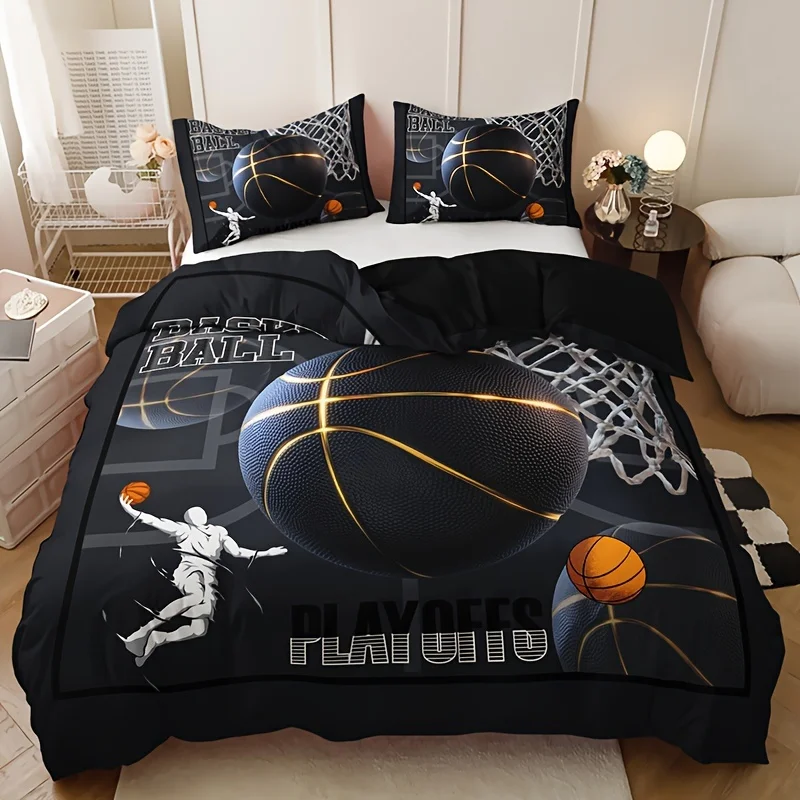 Sports Basketball Duvet Cover Set (1 Duvet Cover + 2 Pillowcase) Soft And Breathable HD Printing Bedding Set For Home Dormitory