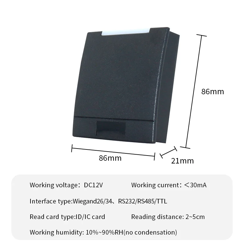 Support mural intelligent sans contact, lecteur de carte de contrôle d'accès carré, interface Wiegand RS232 RS485 UART, ID 125kHz RFID