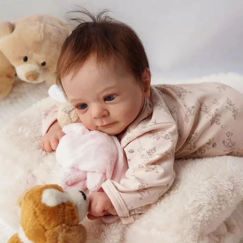 18inch Reborn Baby Doll Sum Realistic Cute Girl Bright Blue Eyes Opened with Brown Hair Cloth Dolls LOL Christmas Gift for Kids