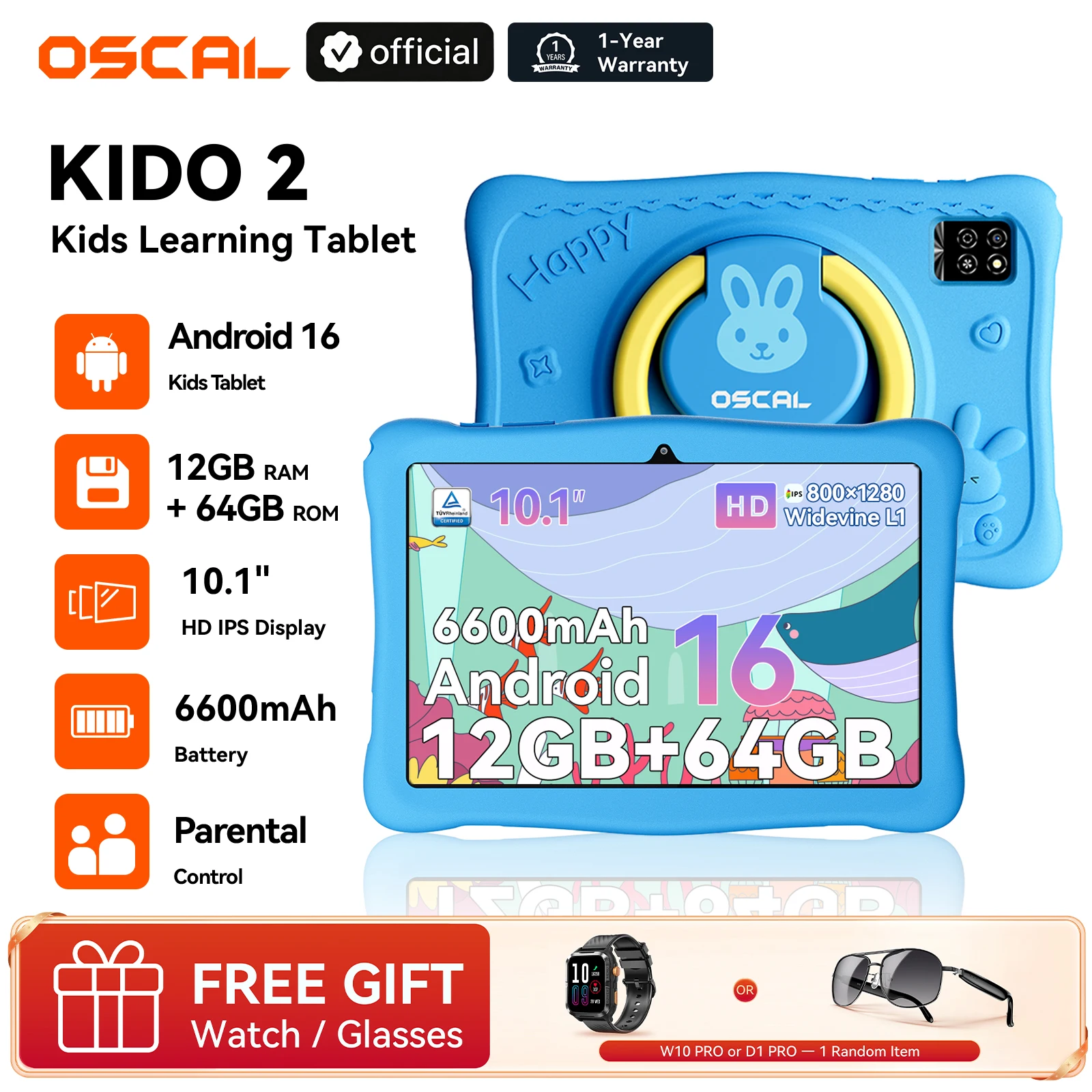Blackview Oscal KIDO 2 Kids Tablet Android 16 12GB RAM (4GB+8GB) 64GB 10.1