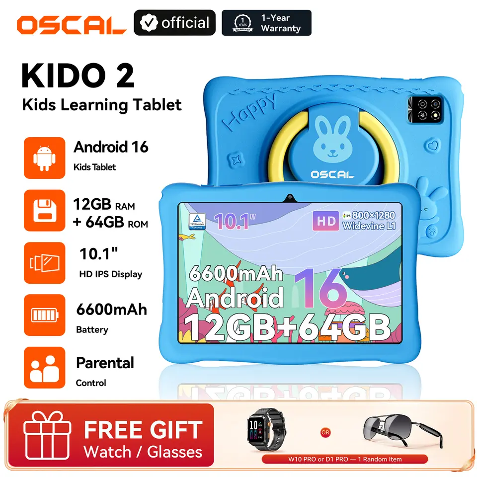 بلاكفيو أوسكال كيدو 2 تابلت ذكي للأطفال 10.1 بوصة شاشة HD بدقة 800*1280 بطارية 6600 مللي أمبير تدوم طويلاً معالج A133P نظام أندرويد