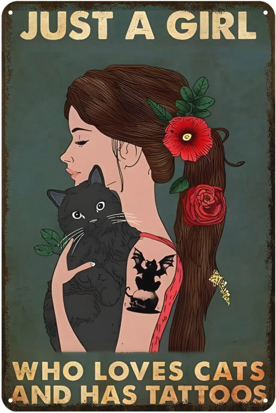 Металлический декор для кухни, кошка, просто девушка, которая любит кошек и тату, винтажный декор, татуировки, металлический знак, винтажный домашний декор Rusti