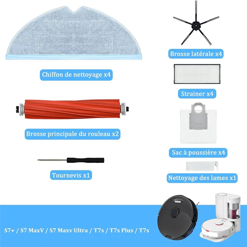 قطع غيار ملحقات A02F لشاومي Roborock S7 S7 + S7 Plus S7 Maxv Plus Ultra T7 T7S T7 Plus T7S Plus، الفرش الرئيسية