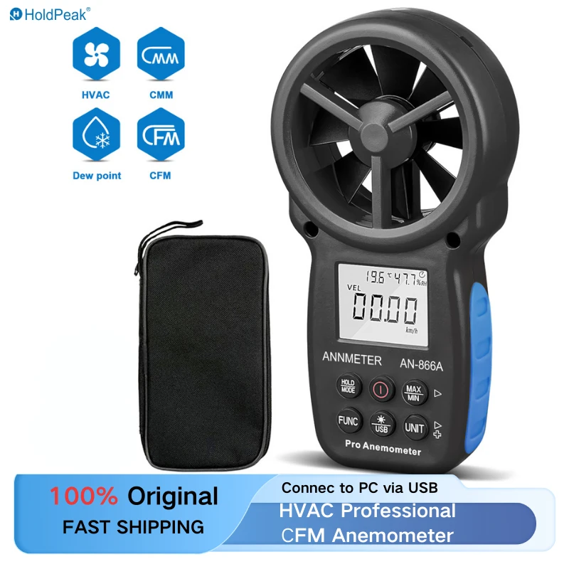 

HP-866A HVAC Anemometer for CFM Air Flow Handheld CFM Meter Connec to PC via USB Data Reading, Wind Speed Meter with Backlight