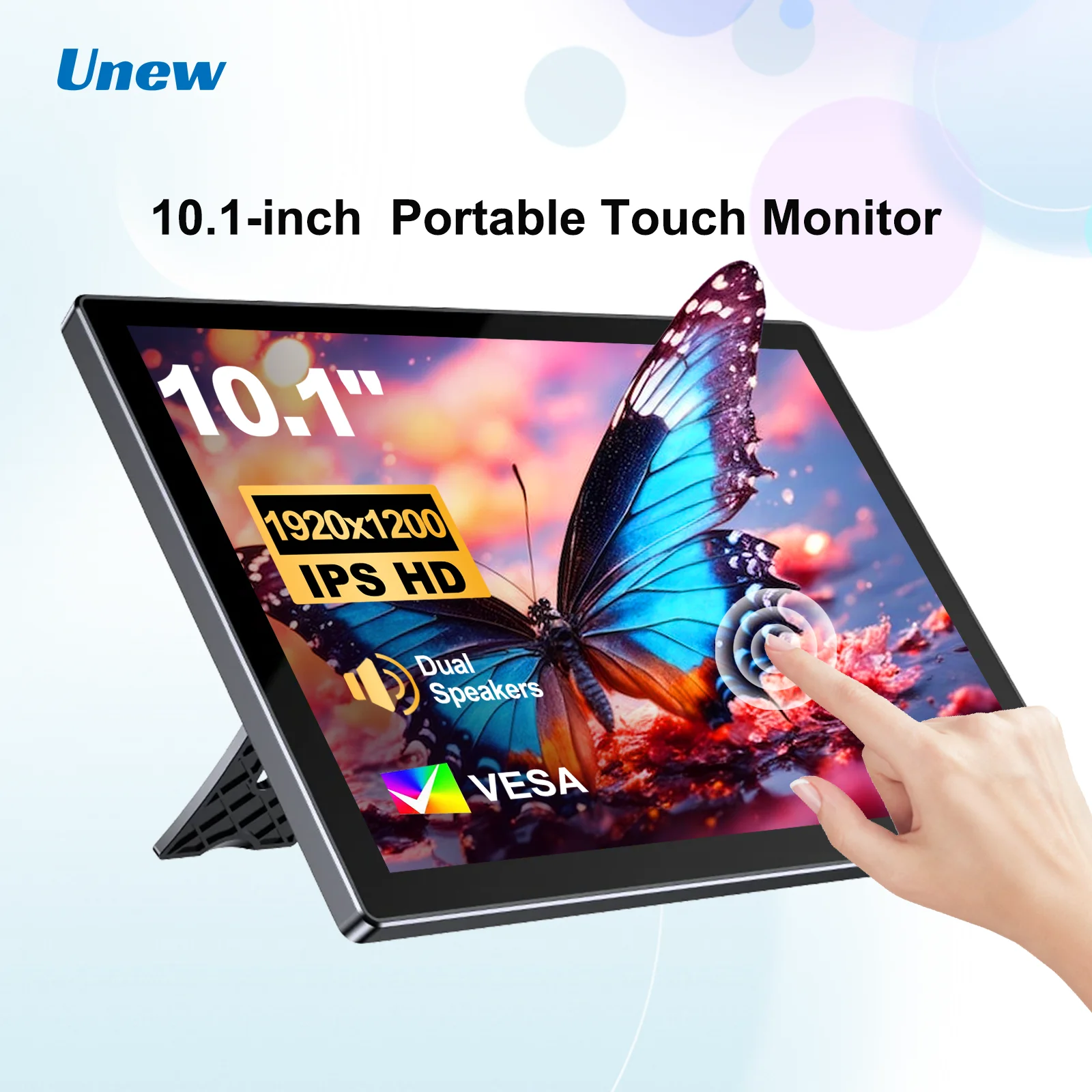 Unew 10.1 inch IPS Touch Portable Monitor - 1920x1200 5-Point Touchscreen, Dual Speaker, Type-C/HDMI, Compatible with Car Comp