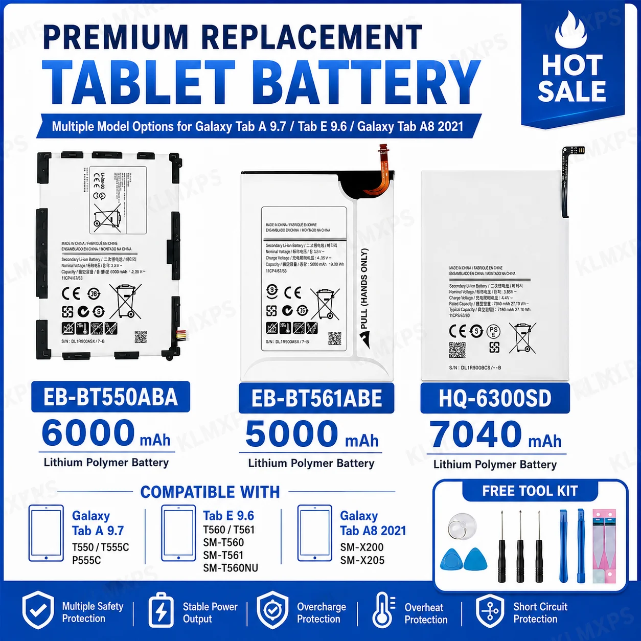 EB-BT550ABE EB-BT561ABE HQ-6300SD HQ-6300NA Tablet Battery For Samsung Galaxy Tab A8 10.5 Tab A 9.7 Tab E Series