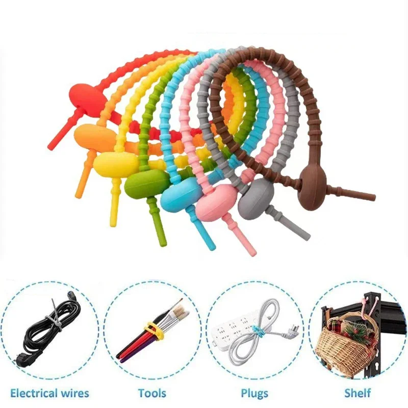 10Pcs Cable Tie Random Color Reusable Multi-Purpose Stretchable Zip Tie Headset Data Line Wire Small Doll Pendant Organizer