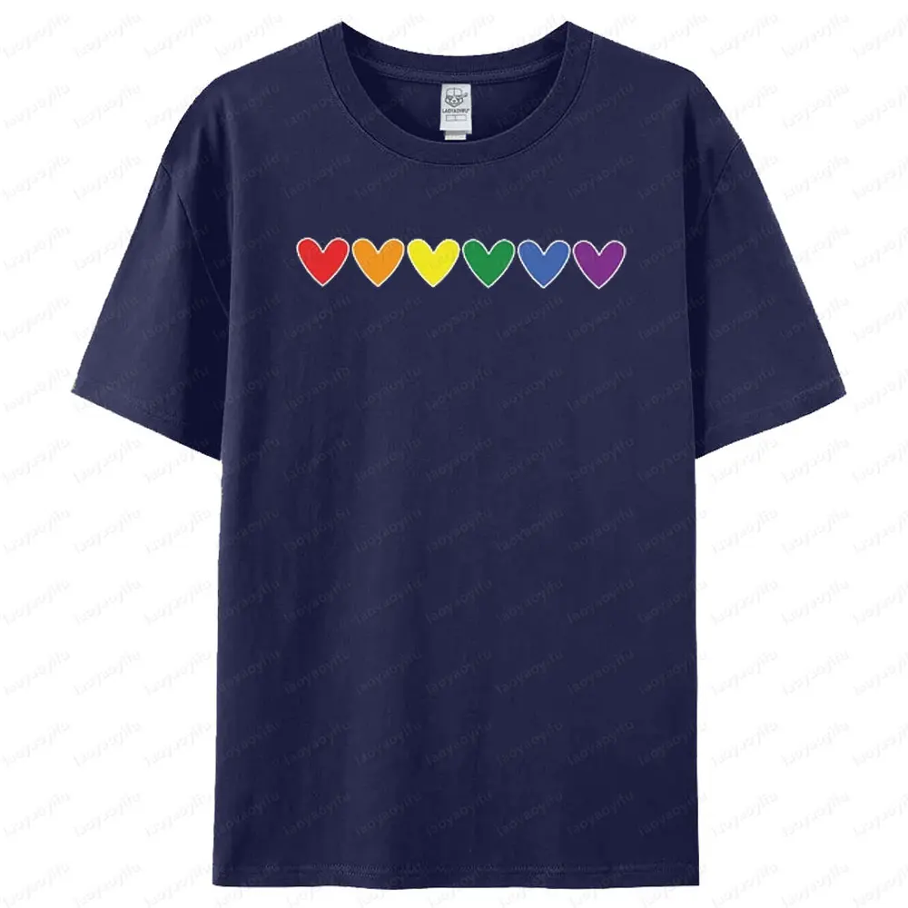 Pride Month Rainbow Heart T Shirt LGBT Homosexuals Support Unisex Short Sleeves Men Women Universal Casual Crewneck Tee Tops