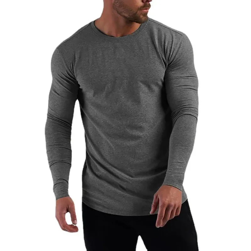 T-shirt sportiva da corsa per fitness da palestra Camicia autunnale in cotone a maniche lunghe slim fit da uomo Abbigliamento per bodybuilding muscolare da allenamento traspirante