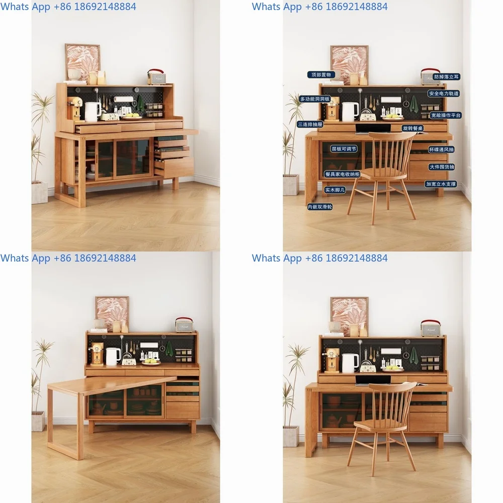 

Solid Wood Sideboard Living Room Entry Cabinet Compact Tea Cabinet Wall Mounted Rotating Drawer Table Unit