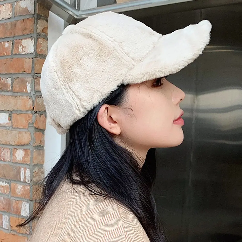 Winter Plush Baseball Cap Fur Thicken Warm Casual Hip Hop Hats All-match Sports Cap For Women Men