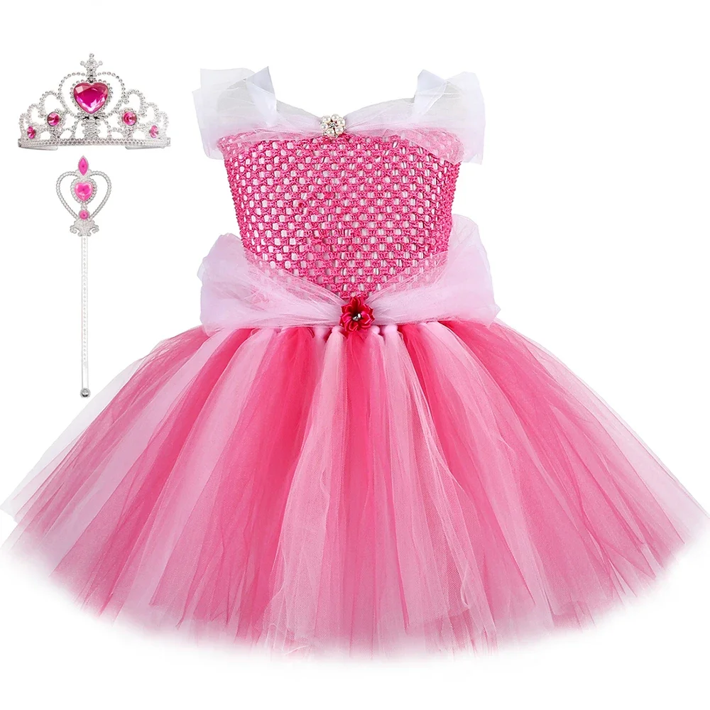 Sleeping Beauty Princess Tutu Dress Fancy Girl Birthday Party Dress Up Carnival Halloween Cosplay Costume for Kids Ball Gowns