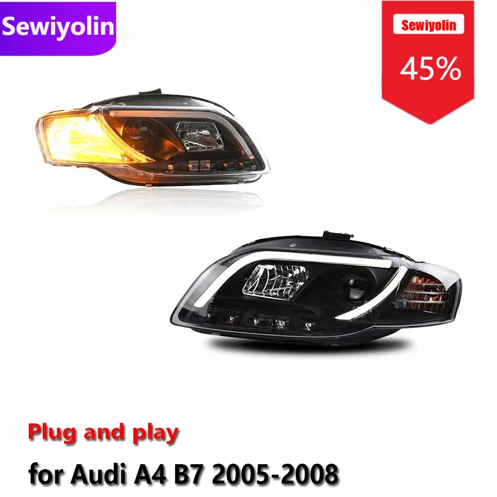 

Автомобильные светодиодные фары DRL в сборе для Audi A4 B7 2005-2008, противотуманные фары DRL, стоп-сигнал поворота, лампа Plug and Play