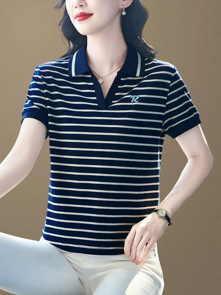 

Футболка из чистого хлопка с коротким рукавом, женская, новая модель 2025 года, летняя, модная, скрывающая живот, универсальная, для женщин среднего возраста.