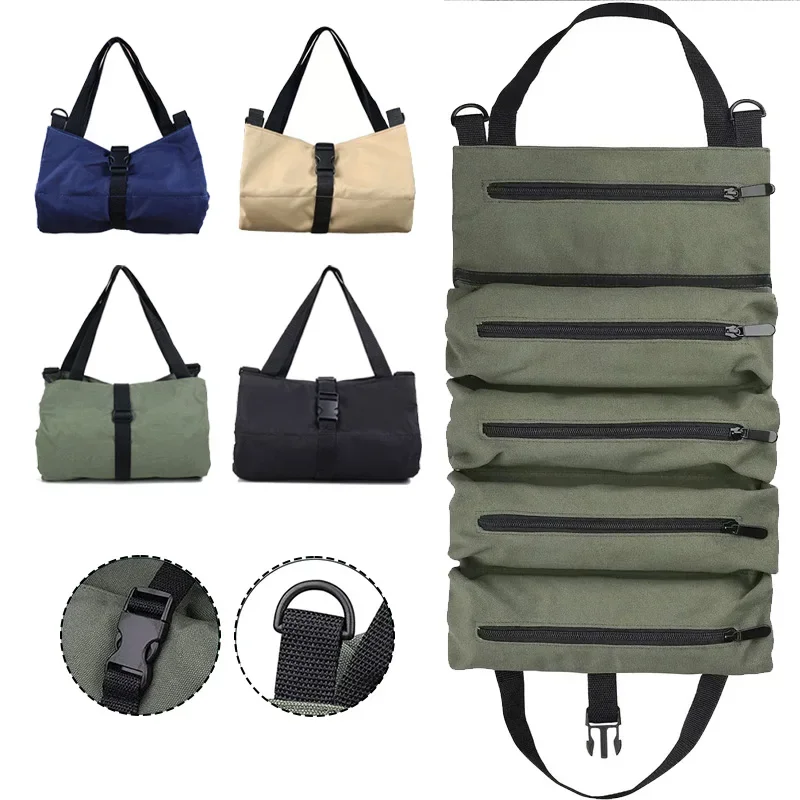 Tool Handbag Multi-Purpose Roll Up Tools Bag Wrench Roll Canvas Tool Organizer Bucket Car First Aid Kit Wrap Roll Storage Case