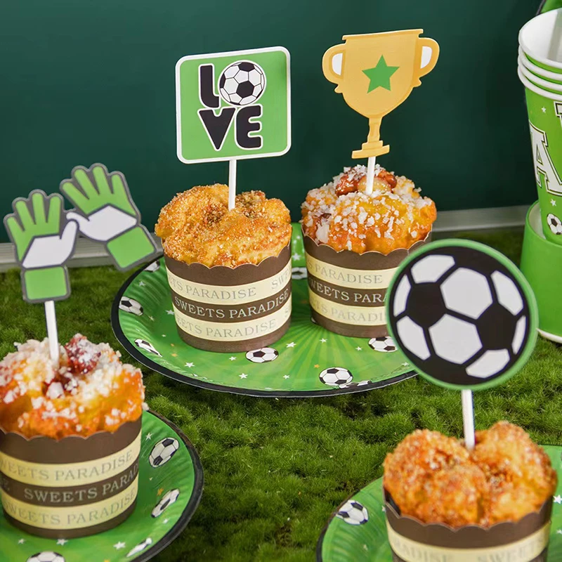 8pcs Football Cake Topper Flags Kids Happy Birthday Decoration Cupcake Toppers For Sports Birthday Baby Shower Party Decoration