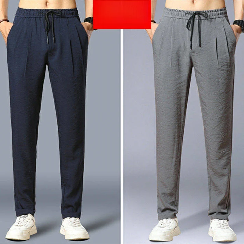 Ice Silk Ultra-Thin Men's Casual Pants Breathable Quick-Drying Summer Sport Long Trousers Loose Dirt-Resistant Casual Trousers