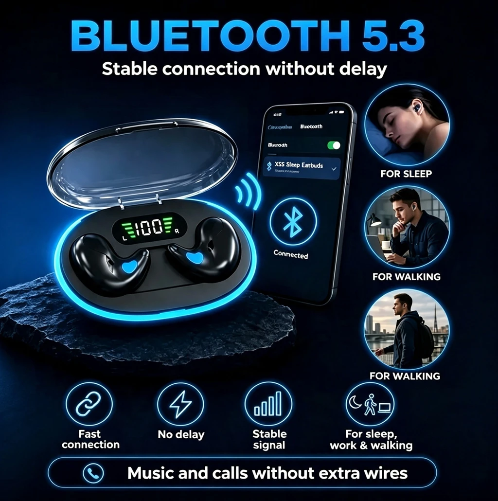 TWS Sleep Wireless Earbuds Bluetooth 5.3 Hidden Invisible Headphones IPX5 Waterproof Noise Reduction Sports Touch Headset