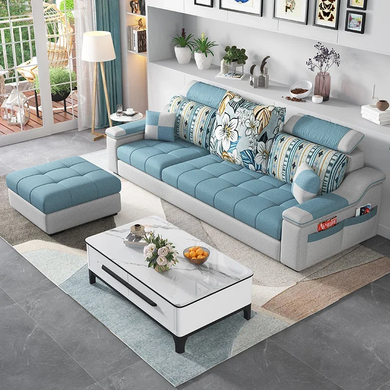 Modern minimalist Nordic fabric sofa with recliner family small apartment hotel living room bedroom