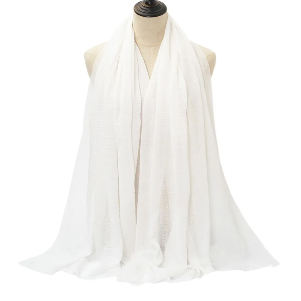 Women Scarves Veil 10 Colors Pleated Plain Hijab Cotton Linen Wrinkle Bubble Solid Turban Headscarf