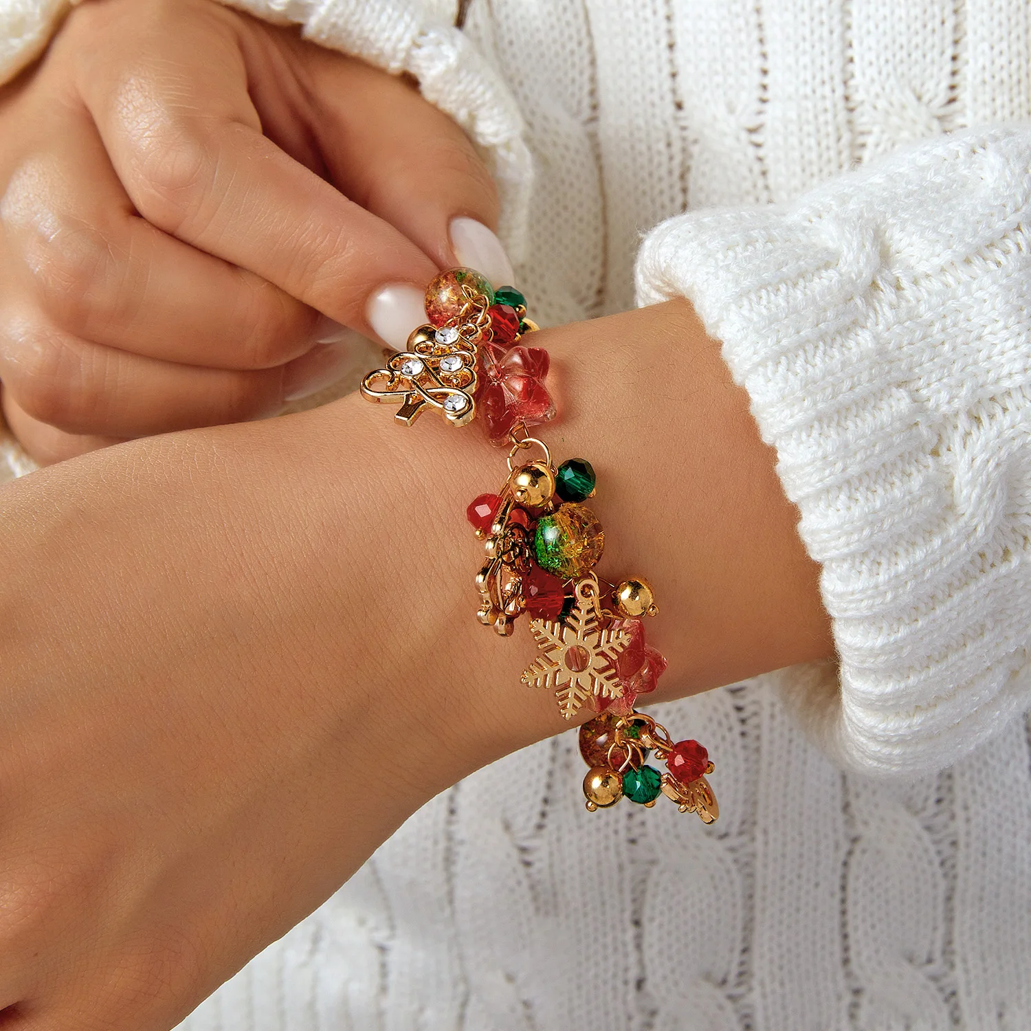 Bunte Stern-Kristallperlen Weihnachts-Multielement-Armbänder für Frauen Männer Weihnachtsmann Schneeflocke Baum Armband Neujahrs-Schmuck – Detail 2