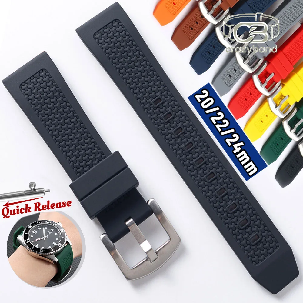 Silicone Watch Strap for Seiko for Omega Wrist Quick Release Breathable 20mm 22mm 24mm Universal Sports Rubber for Samsung Bands