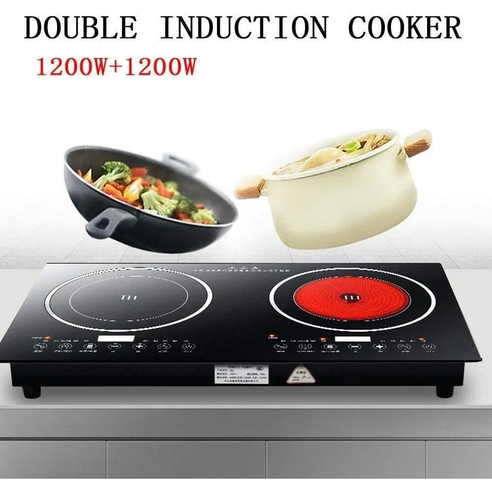 Portable Double Induction Cooktop Countertop Hot Plate Cooking Burner Digital Touch Sensor with 8 Gear Firepower