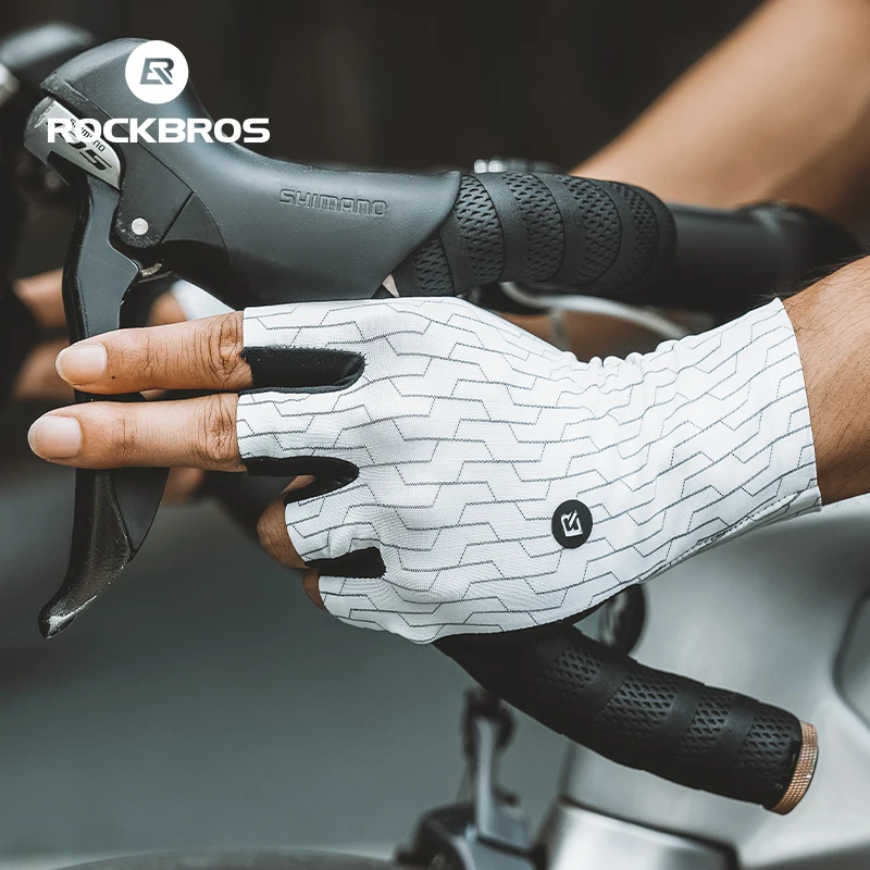 ROCKBROS Road Cycling Gloves Half-Finger High-End One-Piece Palm Pad Shock-Absorption Bicycle Gloves MTB Road Racing Gloves Men