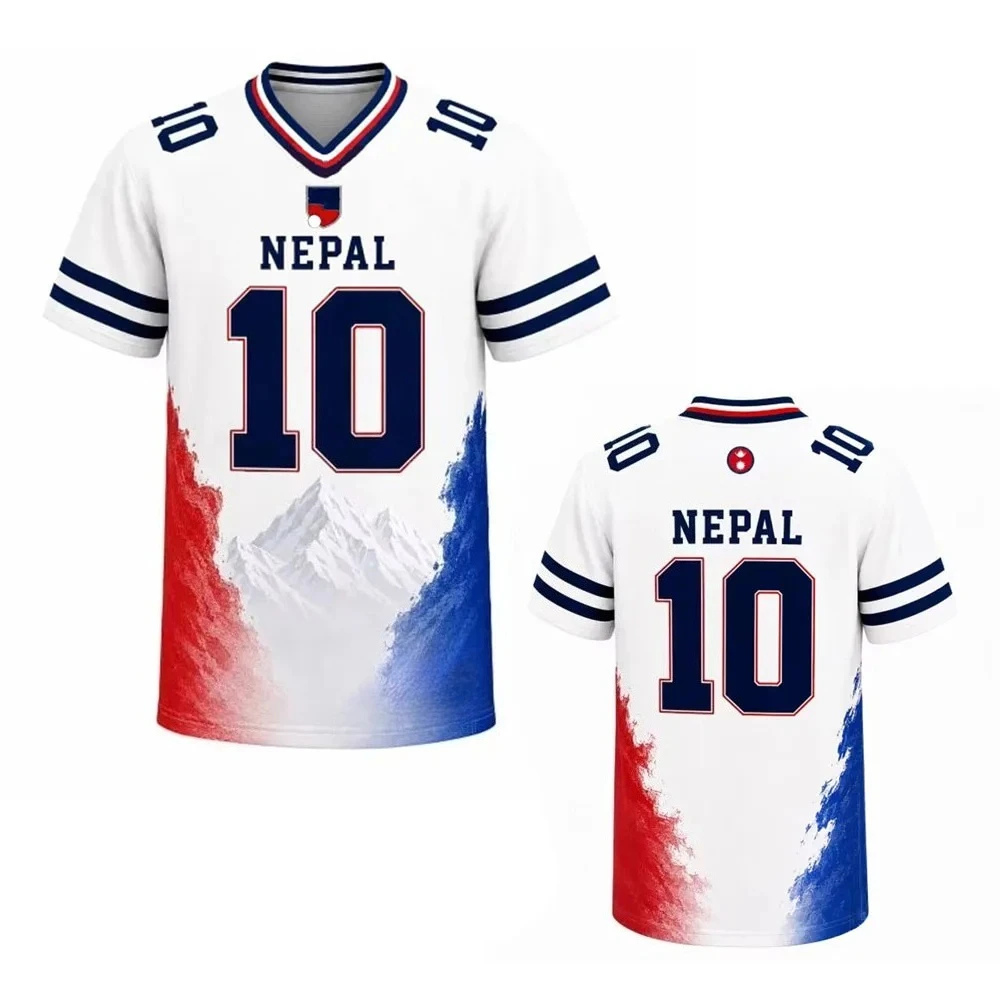 2026 Nepal V-neck T-shirt 3D printed top short sleeved shirt suitable for both men and women, fashionable and versatile