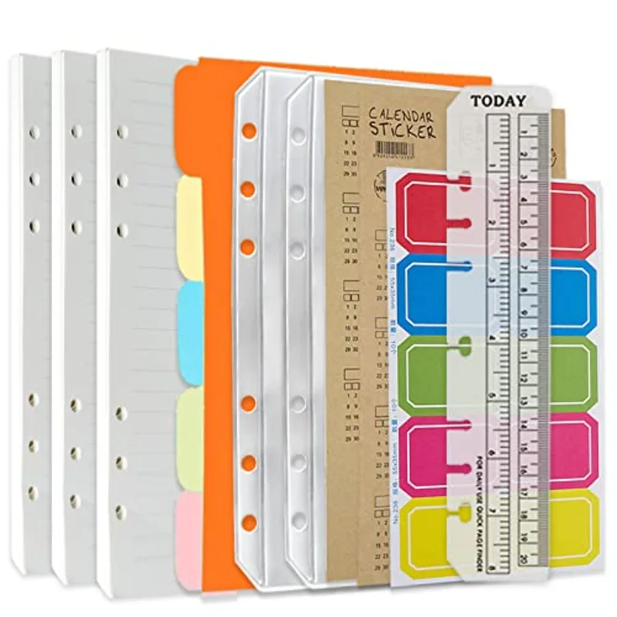 

Refillable Notebook Set - 3 Pack Lined Refill Paper, Clear Zipper Binder Pockets, Dividers, Index Tabs, Ruler Marker
