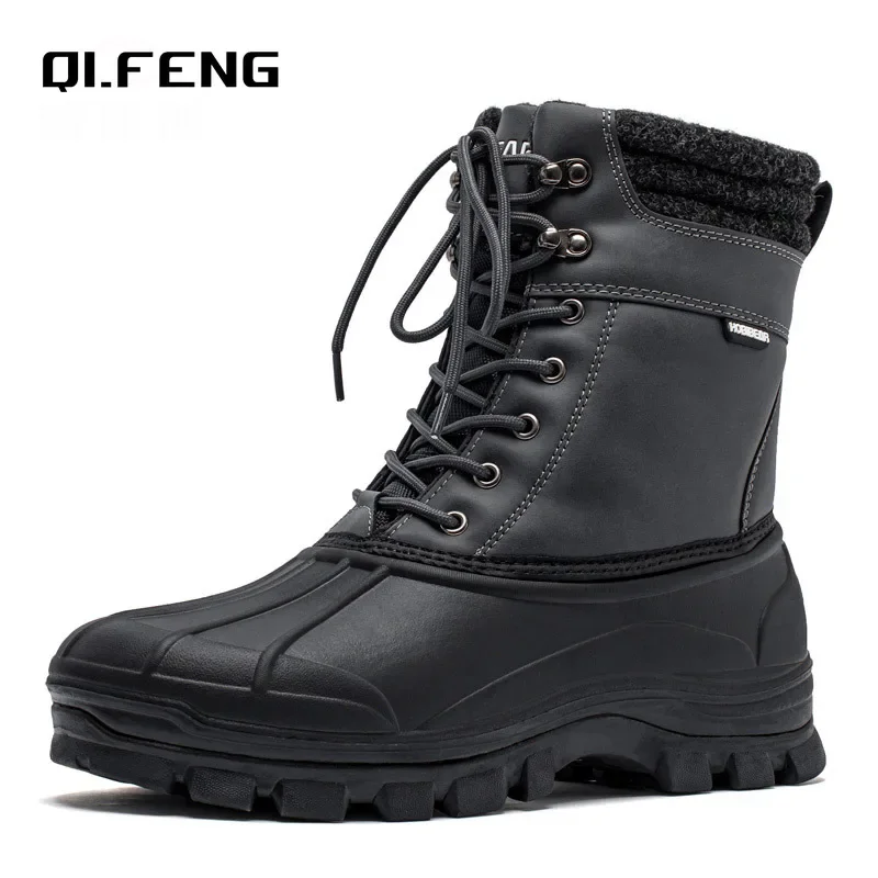 Winter New Outdoor Anti Slip Wear Resistant Snow Boots Men\'s Work Warm High Top Plush Boots Mountaineering Hiking Touring Shoes