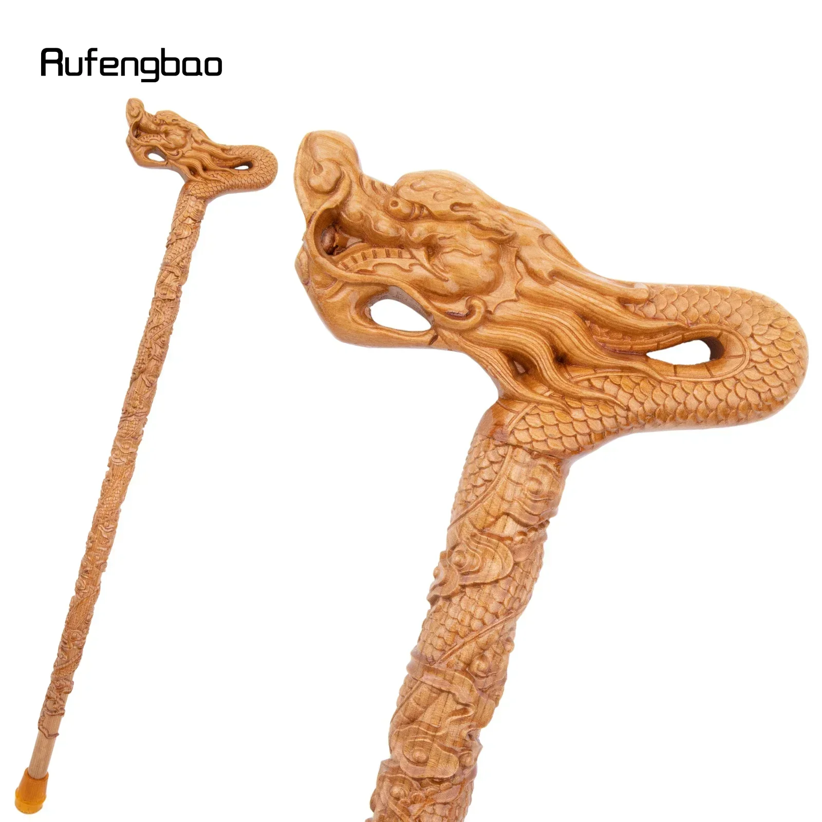 Yellow Flower Dragon Wooden Single Joint Fashion Wood Stick Decorative Cospaly Cane Steampunk & Everyday Use 89cm