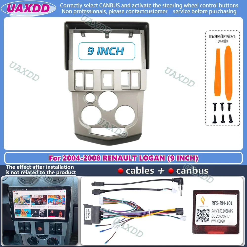 

9 INCH Car Radio Frame Kit For RENAULT LOGAN 2004-2008 Auto Stereo Center Console Holder Fascia Trim Bicel cable video harness