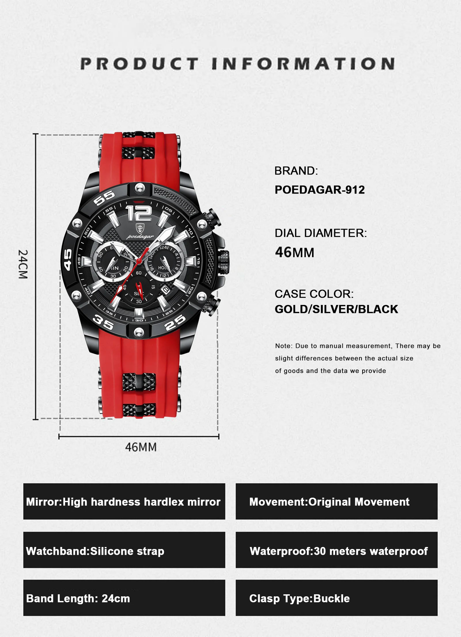 POEDAGAR Original Mode herren Uhren Wasserdicht Leucht Chronograph Datum Sport Mann Armbanduhr Hohe Qualität Quarz Männer Uhr – Detail 6