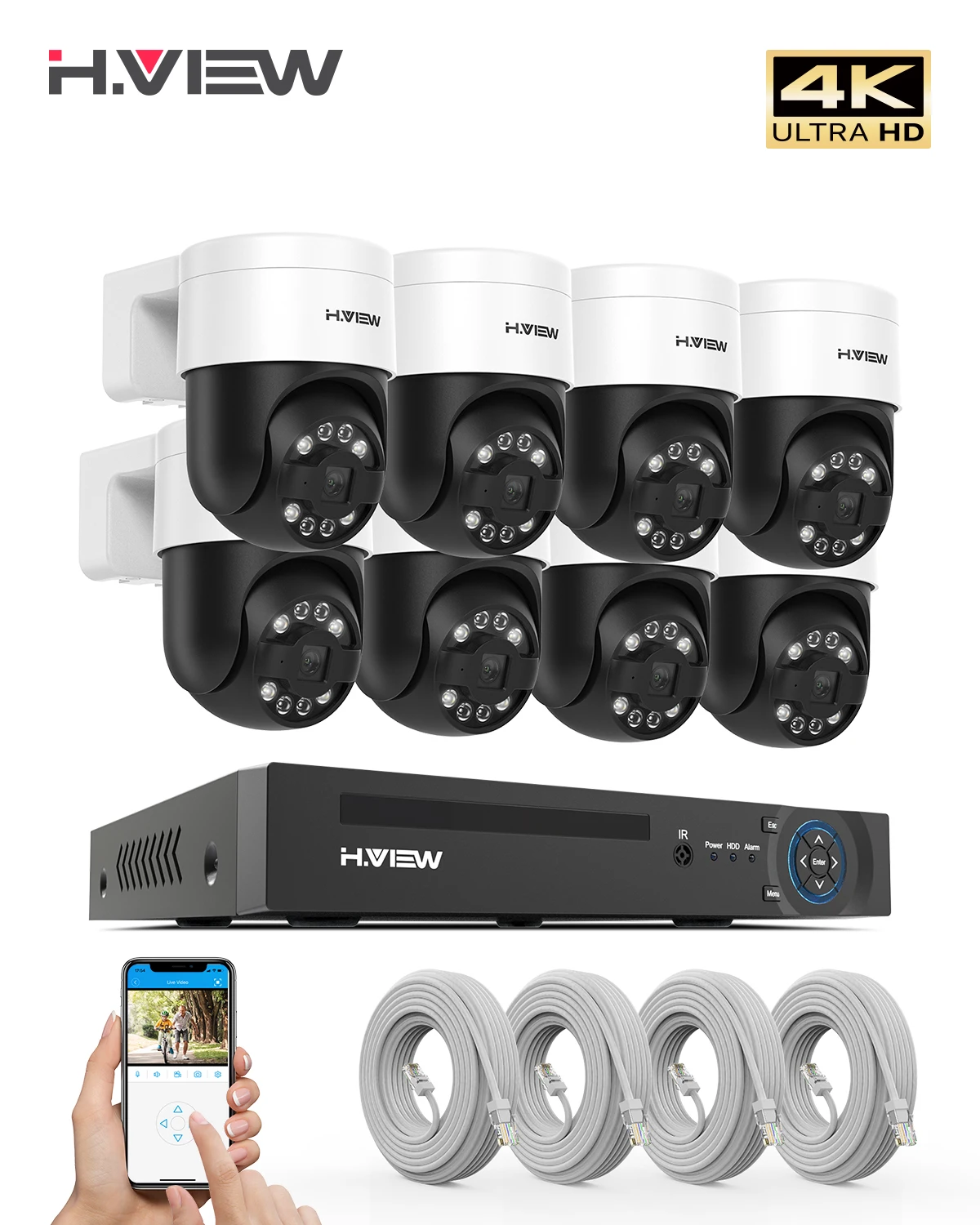 H.view 8Ch 4K 5MP 8MP Cctv Security Camera System Ptz Home Video Surveillance Kit Outdoor Ip Camera Humanoid Detection