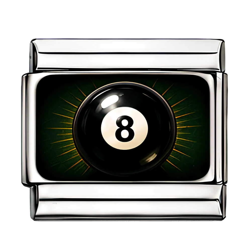 Sports Theme Bead Pool Game Number 8 Billiard Ball Italian Charm Links Fit 9MM Stainless Steel Bracelet DIY Making