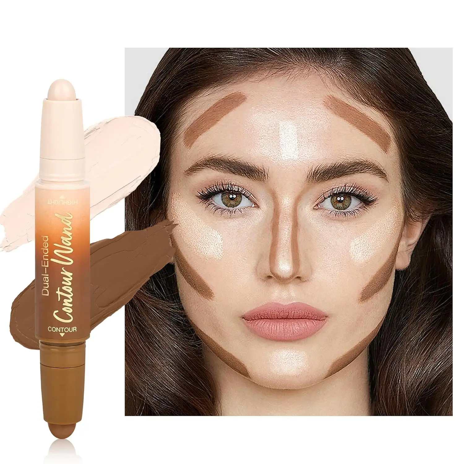 

2-in-1 Cream Bronzer & Highlighter Stick for Face Contouring - Waterproof, Buildable, Easy to Apply