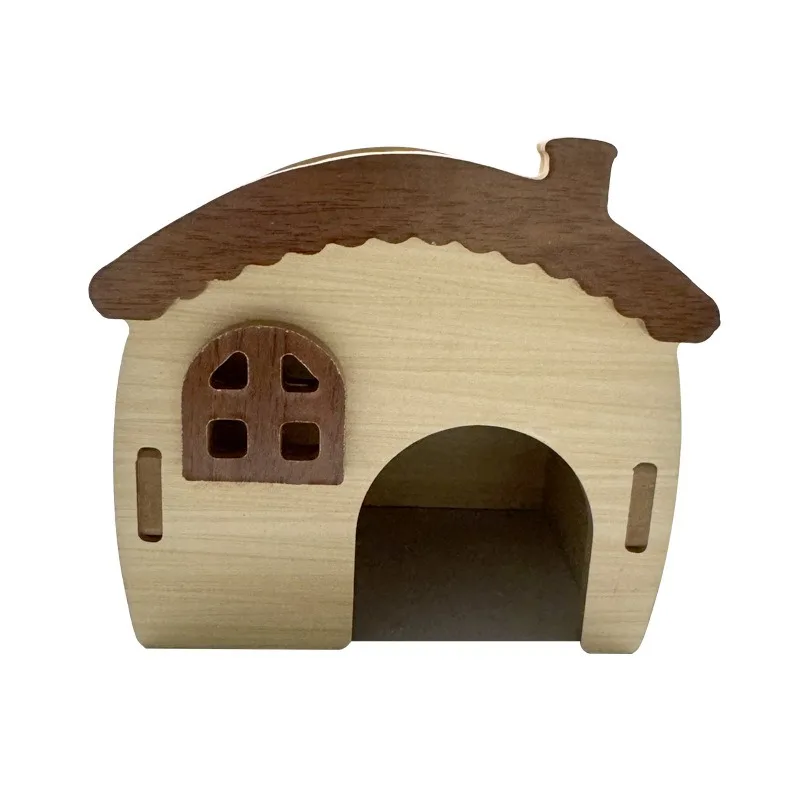 Natürliches Massivholz-Haustier-Nest Atmungsaktives Hamsterhaus Bissresistente Hütte Käfigdekoration für Kleine Nagetiere – Detail 4