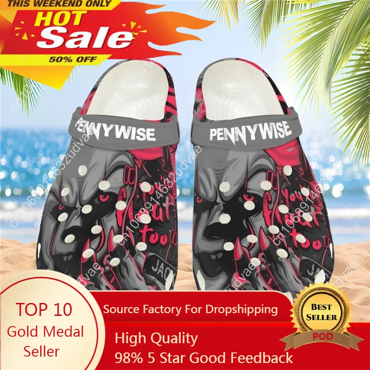 

Pennywise Horror Movie Design Clogs Wear Increased Non-slip High-heeled Shoes Hole Shoes Beach Sandals Home Slippers Sandalias
