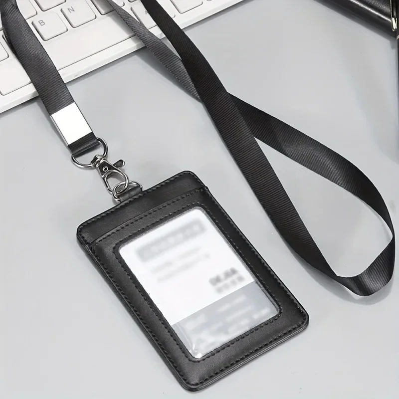 PU Leather Working Permit ID Tag Pass Work Card Cover Case Badge Holder Reel Lanyard for Staff Exhibition Certificate Cover