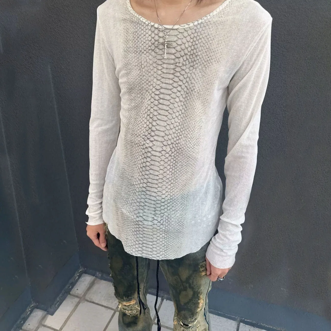 Autumn Retro Subculture Python Pattern T-shirt Personalized Rock Print Visual Punk Long Sleeve Top