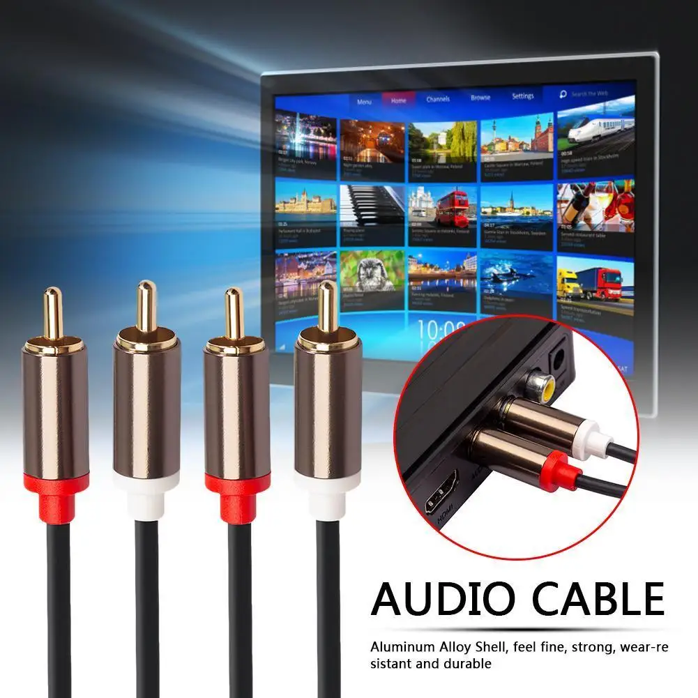 1/2/3m RCA to 2 RCA Cable Male to Male Audio Cord Lightweight Amplifier Easily Carrying for DVD TV Amplifier CD Soundbox