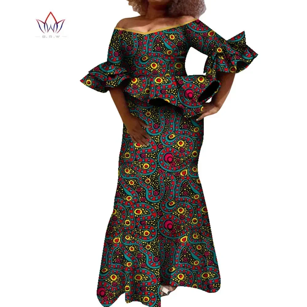 مضيئة كم المرأة تنورة مجموعة Dashiki أنقرة حفلة 2 قطعة مجموعات بلوزات وتنورة مجموعات للنساء الملابس النسائية الأفريقية WY8431 #6