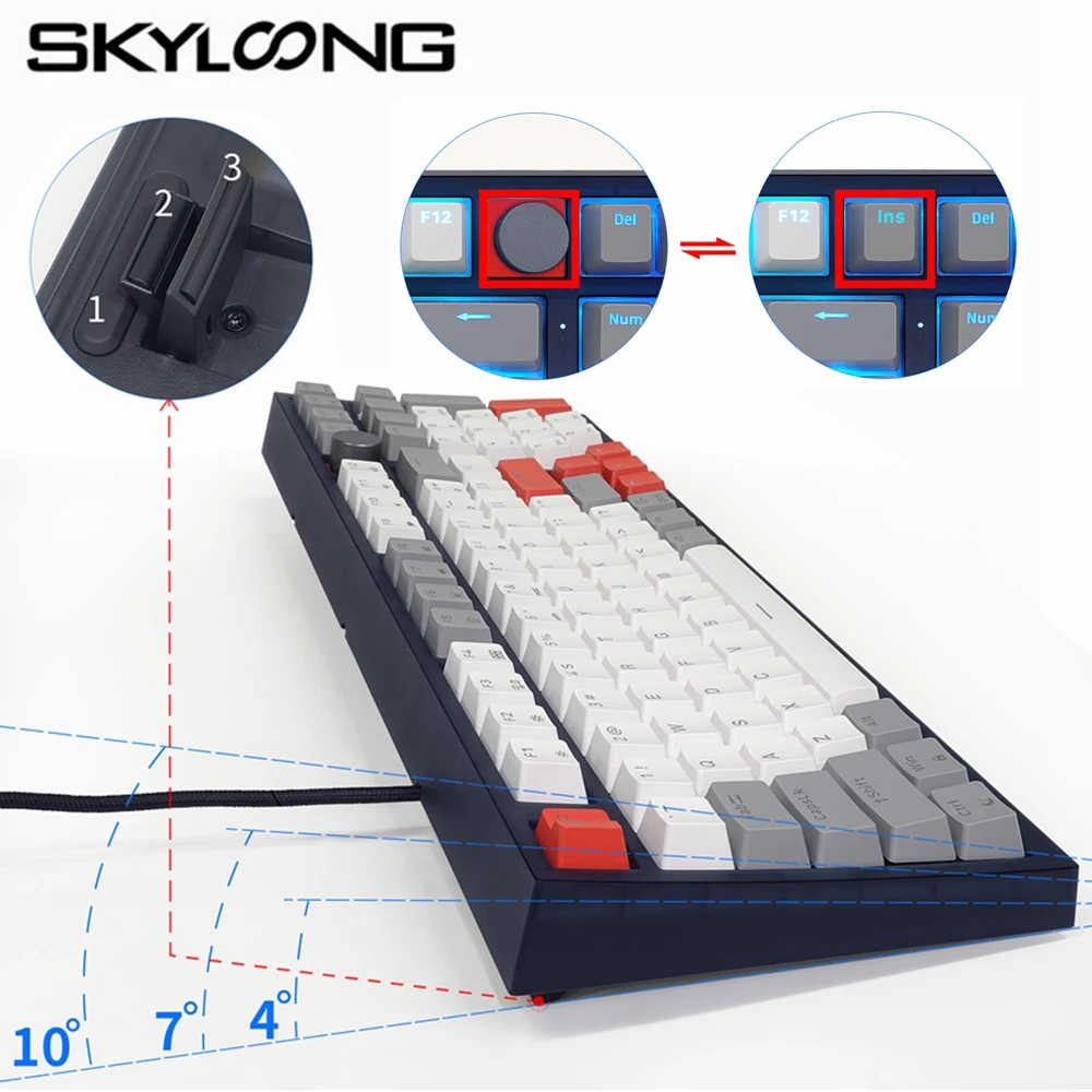 

Skyloong GK980 Double Shot Grey White Red Mechanical Keyboard RGB Hot Swappable Macro 2.4G Bluetooth Wired Triple-Mode Keyboards