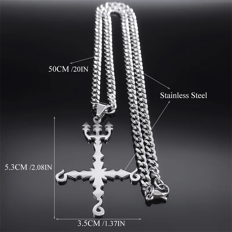 666 Satan croix inversée Trident collier démoniaque pour femmes hommes en acier inoxydable couleur argent déclaration colliers bijoux N8055SR